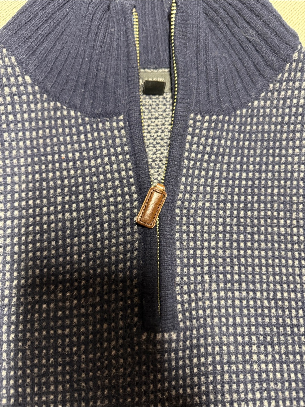 J. Crew Navy and White Textured Half-Zip Sweater. 0174 - Picture 5 of 6